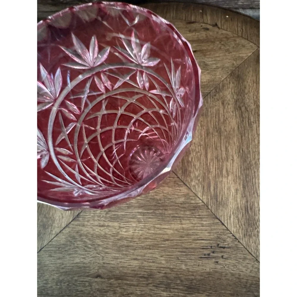 Vintage Bohemian Cranberry Cased Cut to Clear Crystal Vase {310}
